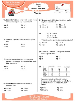 ilkokul 1. Sınıf Genel Tekrar Testleri 